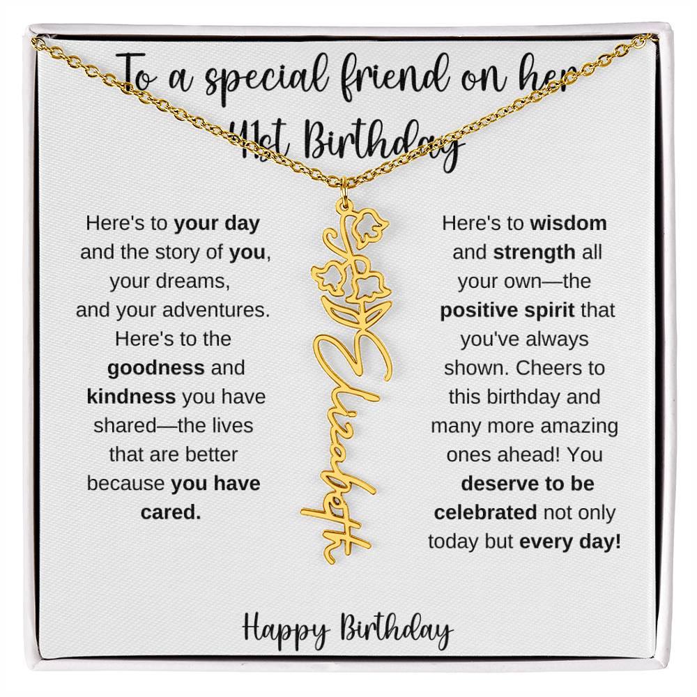 To A Special Friend - Happy 41st Birthday - Flower Name Necklace