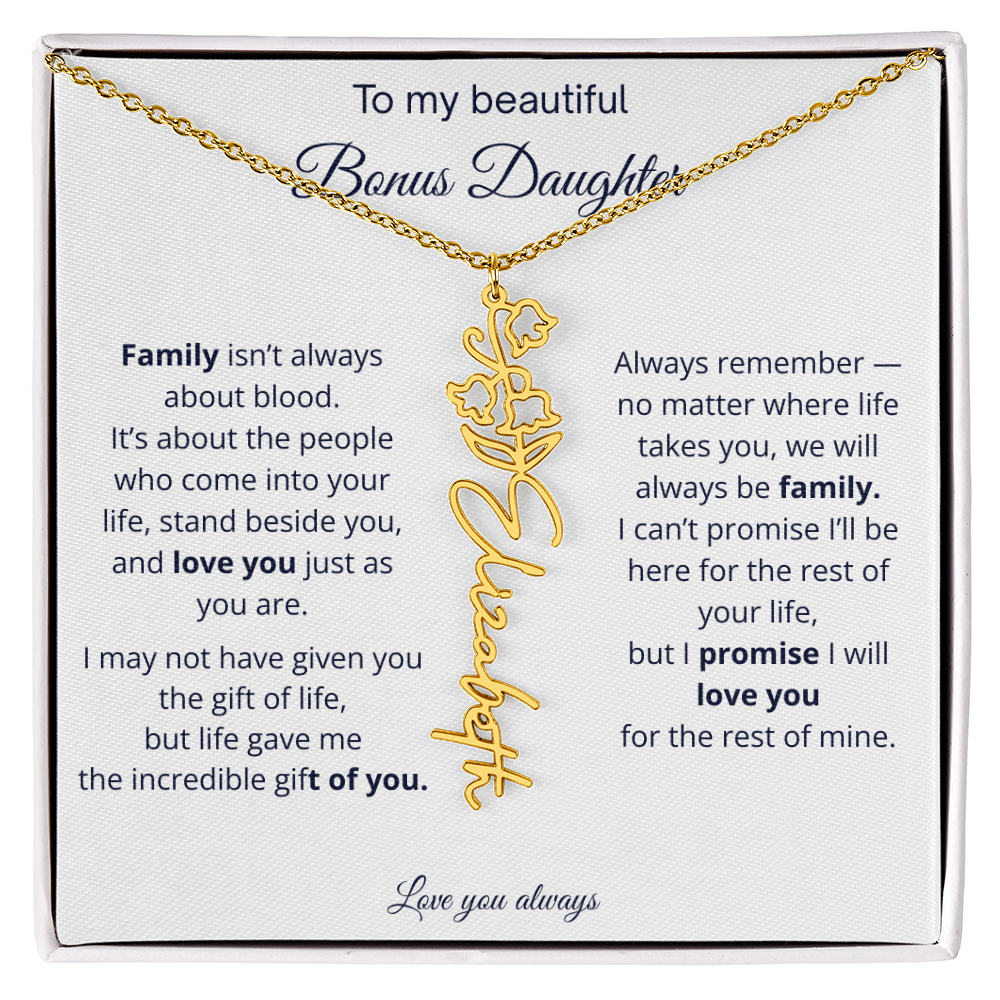 To My Beautiful Bonus Daughter | Love You Always | Birth Flower Name Necklace