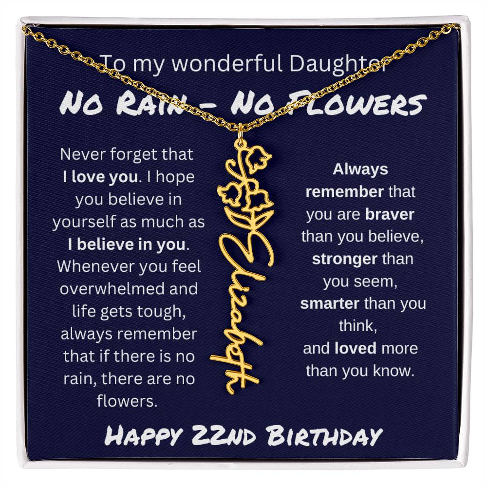 No Rain - No Flower | Happy 22nd Birthday | Flower Name Necklace