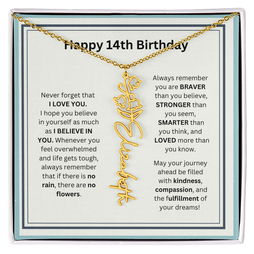 14th Personalized Birthday Gift - Flower Name Necklace