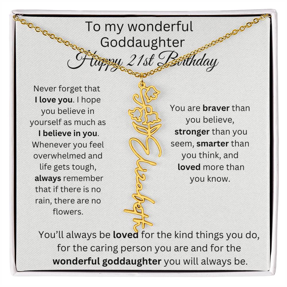 To My Wonderful Goddaughter - Happy 21st Birthday - Flower Name Necklace