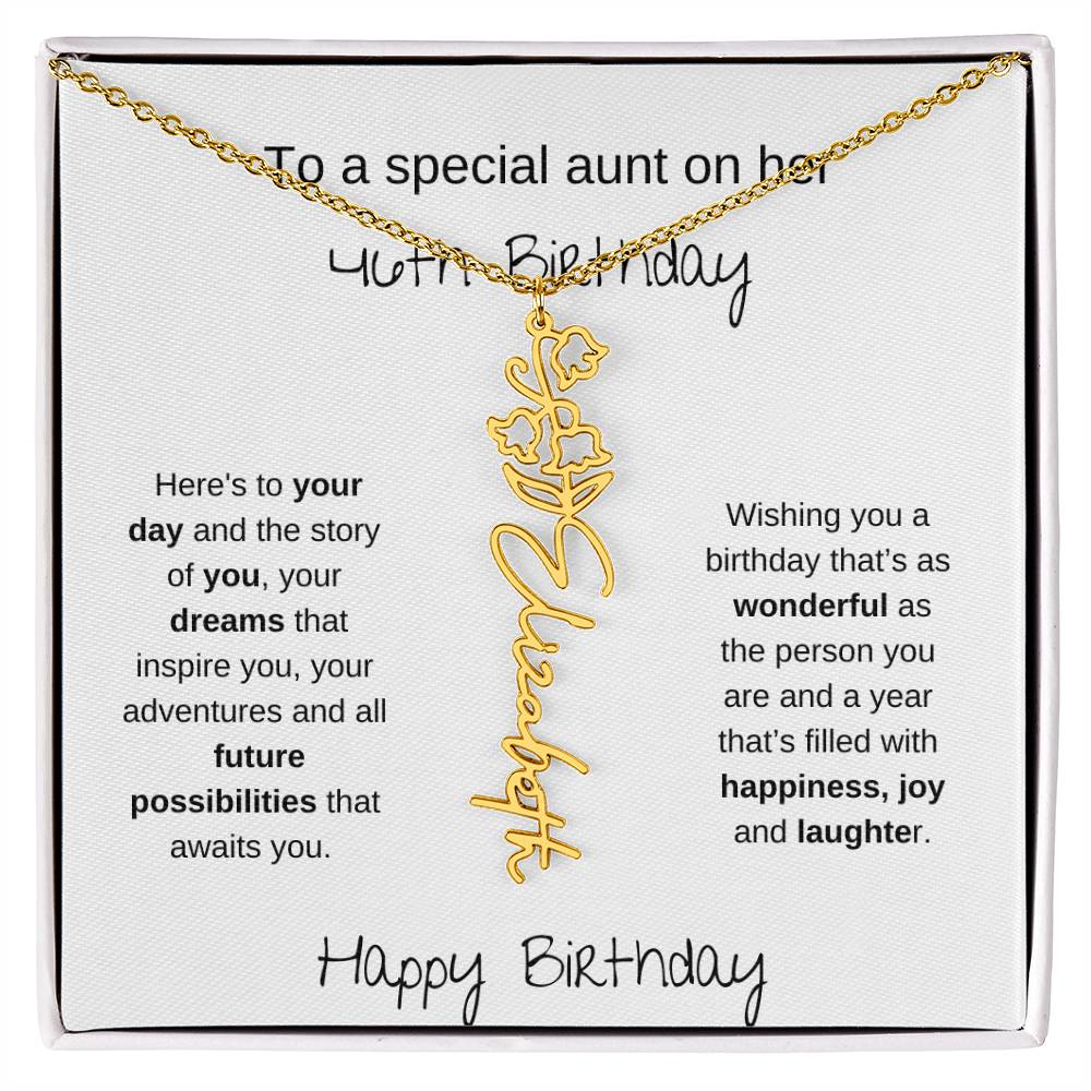 To A Special Aunt On Her 46th Birthday | Flower Name Necklace