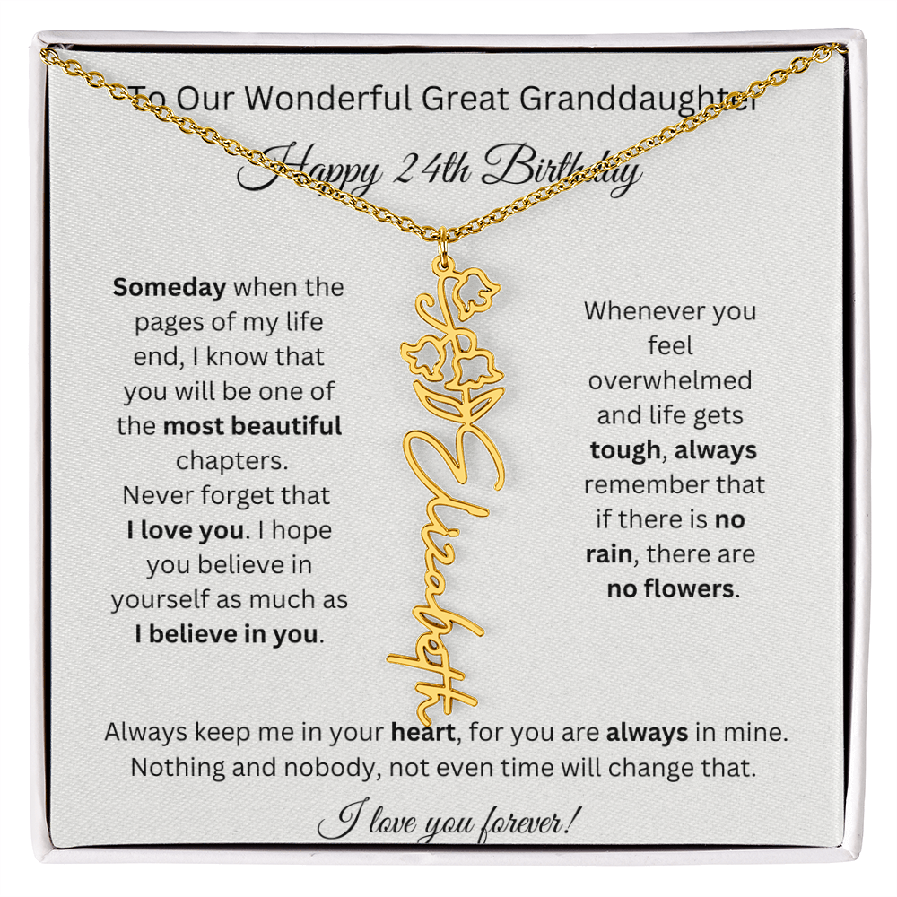 Birthflower Name Necklace To My Great Granddaughter's 24th Birthday