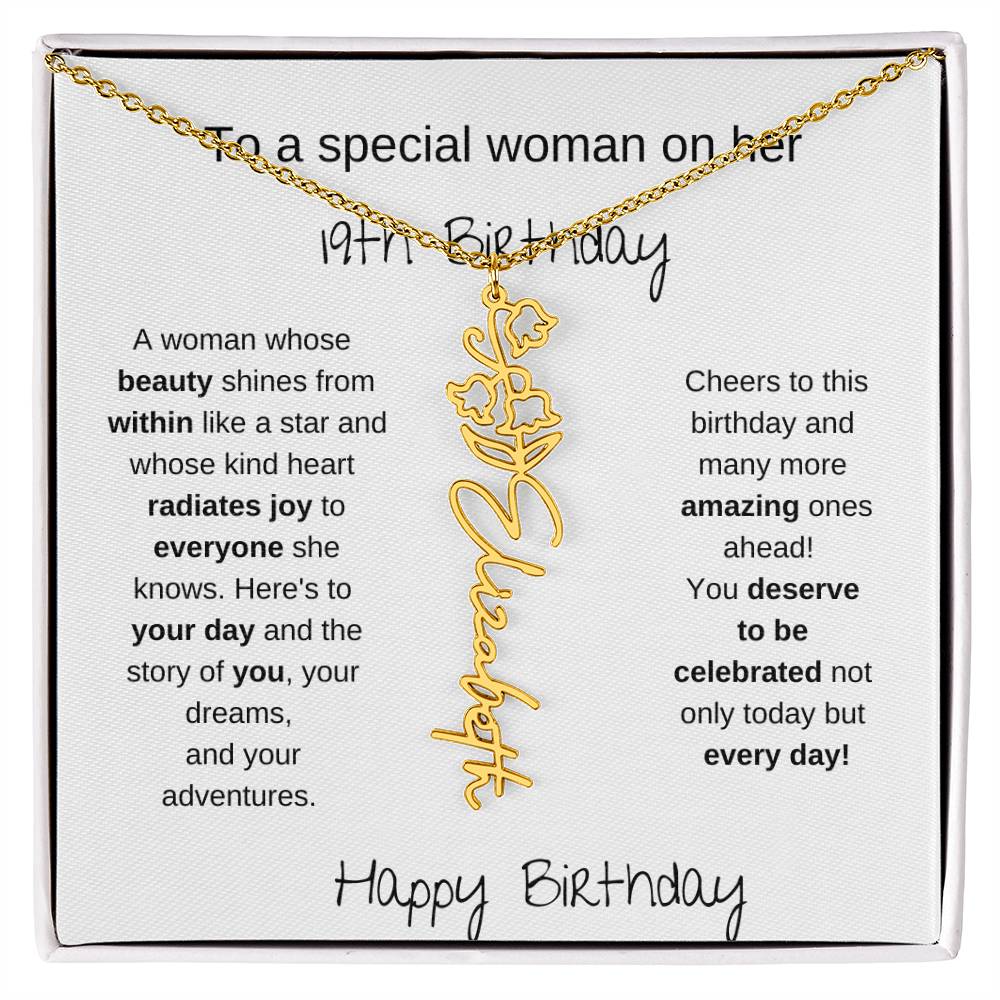 To A Special Women On Her 19th Birthday - Flower Name Necklace