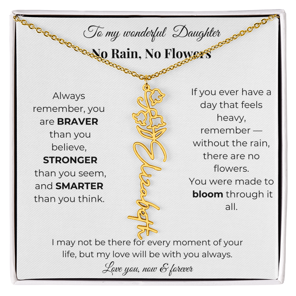 Daughter Gift Birth Flower Name Necklace with Message Card