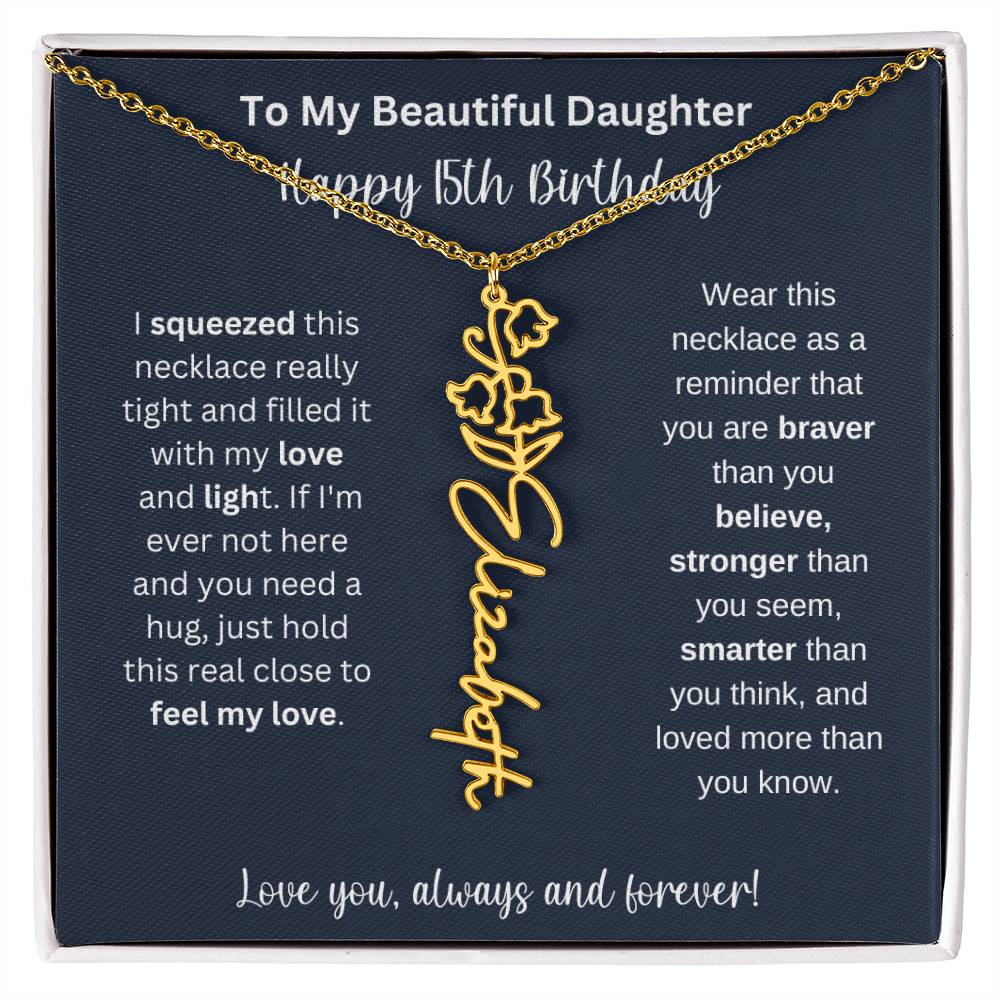 15th Birthday Gift For My Beautiful Daughter | Personalized Flower Name Necklace