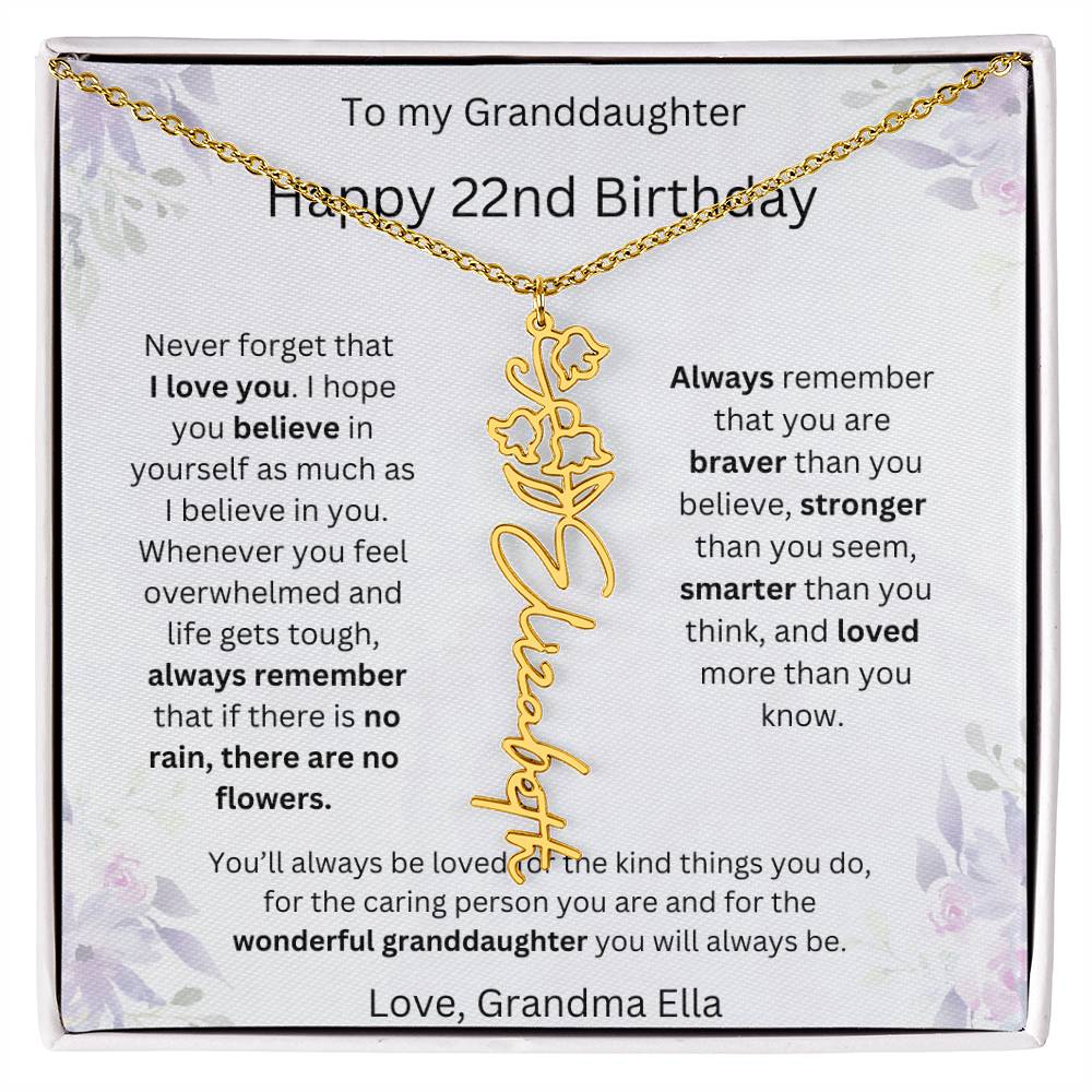 To My Granddaughter - Happy 22nd Birthday | Flower Name Necklace