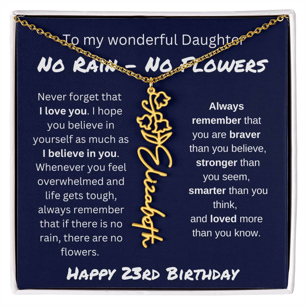No Rain - No Flower | Happy 23rd Birthday | Flower Name Necklace