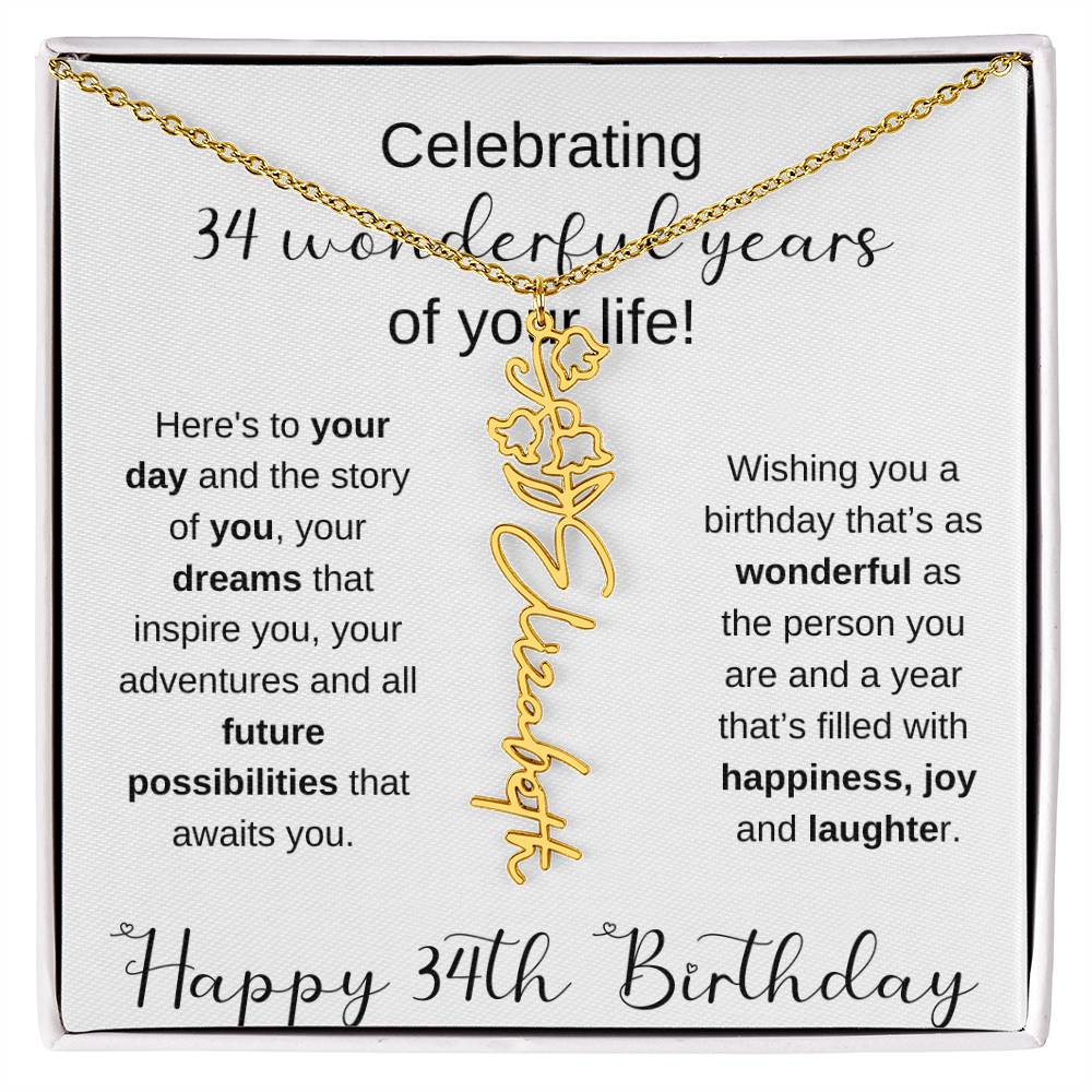 Happy 34th Birthday | Flower Name Necklace
