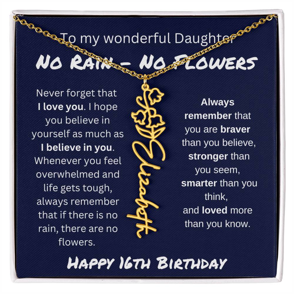 No Rain - No Flower | Happy 16th Birthday | Flower Name Necklace