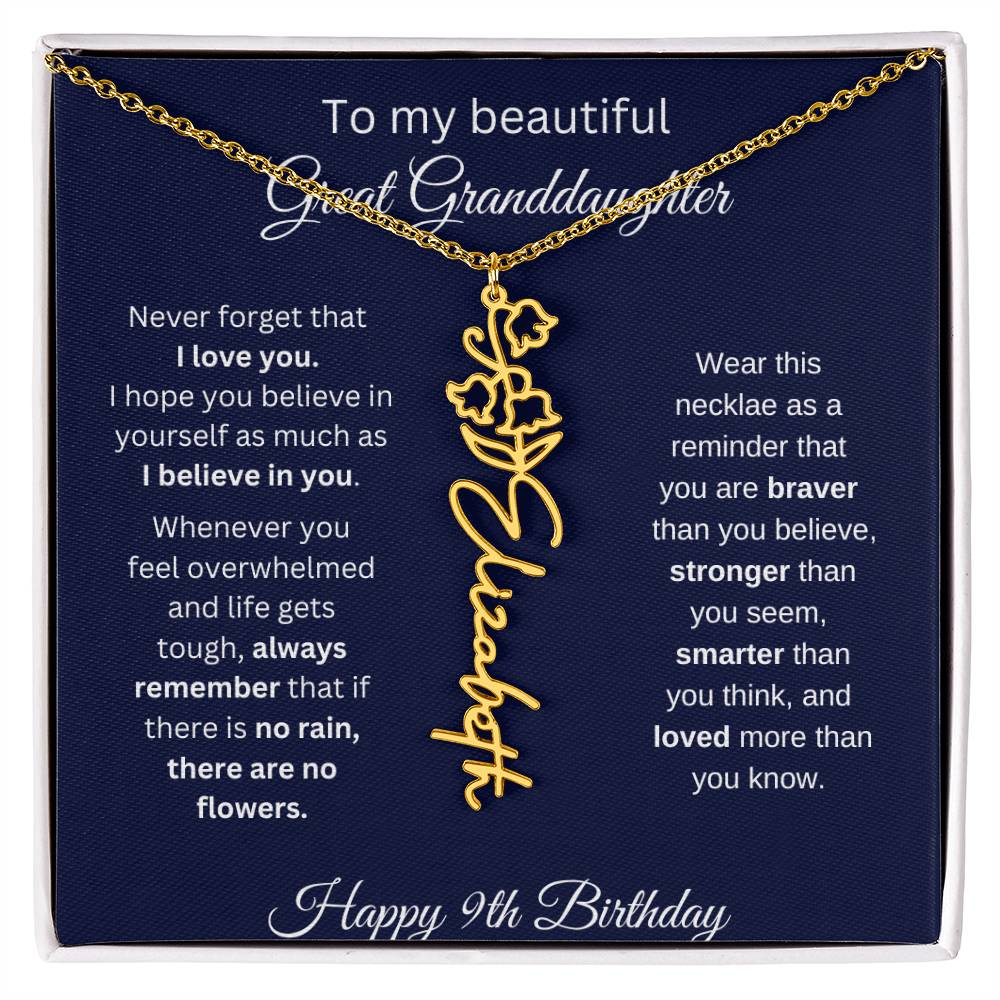 Personalized 9th Birthday Gift Great Granddaughter | Flower Name Necklace