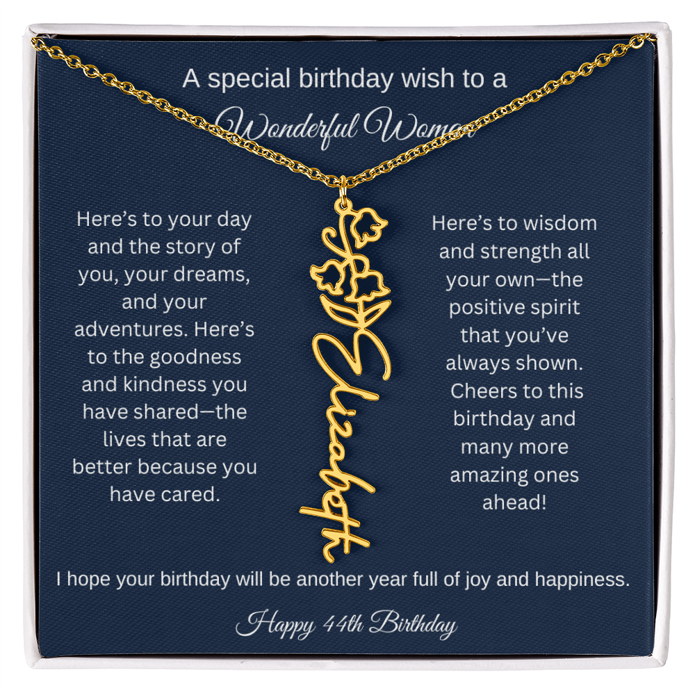 44th Birthday Gift Idea - Flower Name Necklace