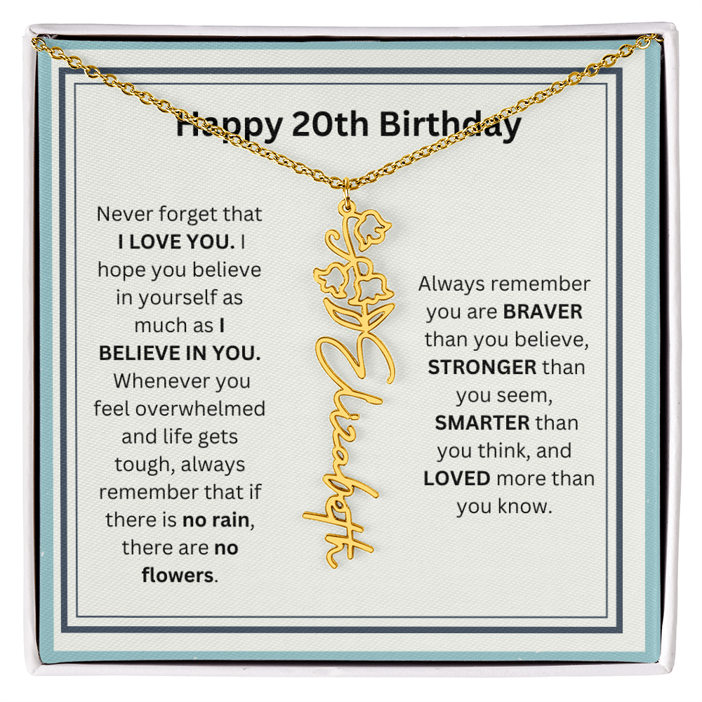 Personalized 20th Birthday Flower Name Necklace Gift