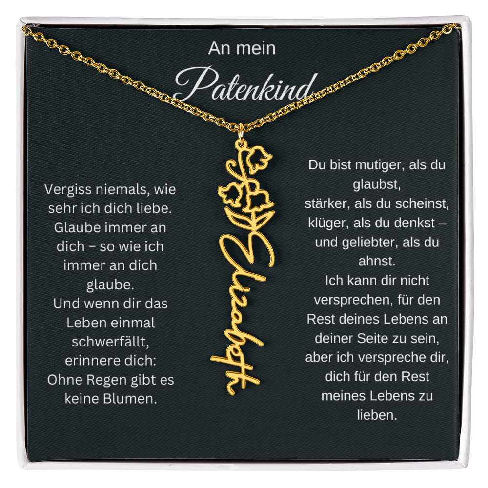 An mein Patenkind Geburtsblume Namenskette Silber Gold personalisierte Gravur