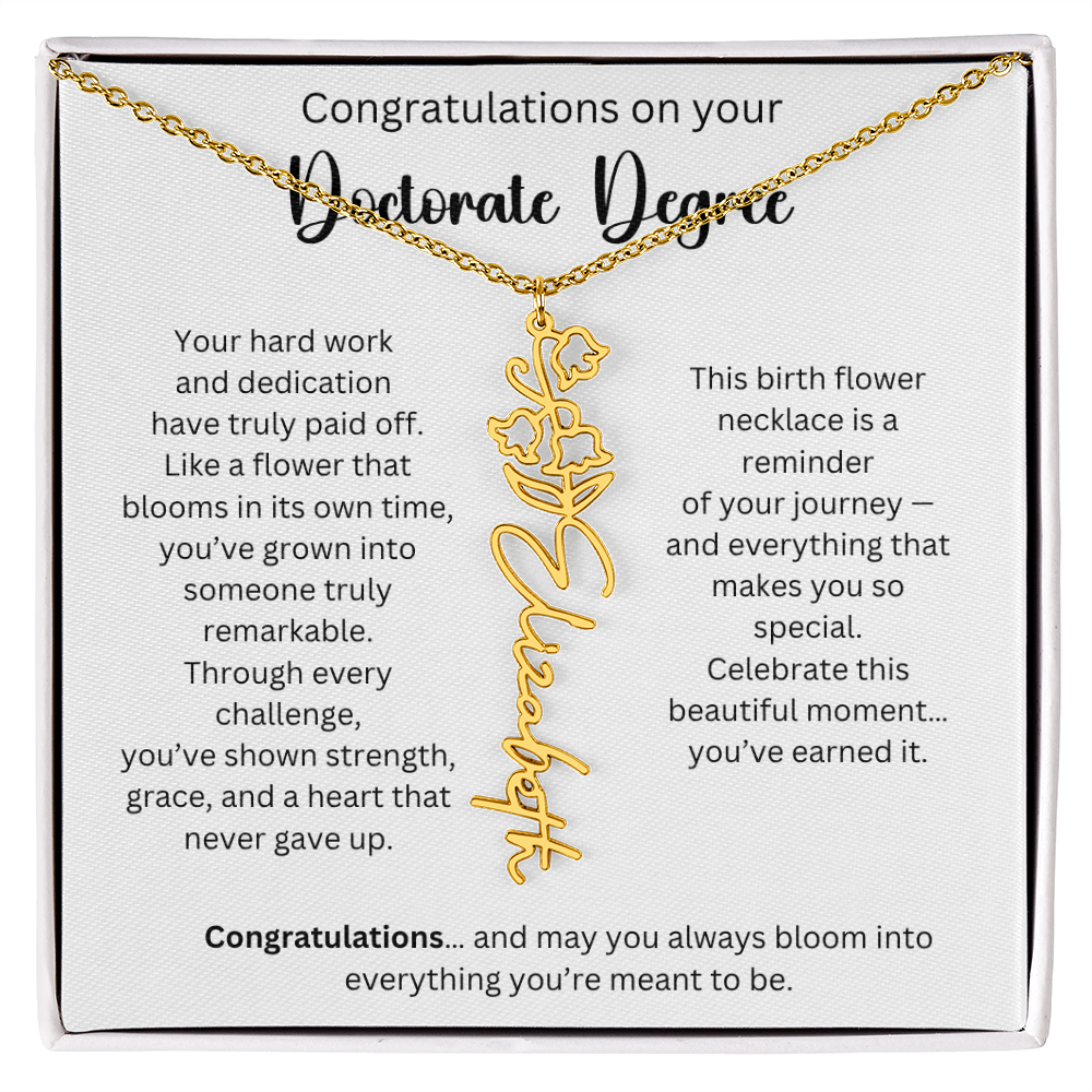 Personalized Doctorate Graduation Gift - Birth Flower Name Necklace