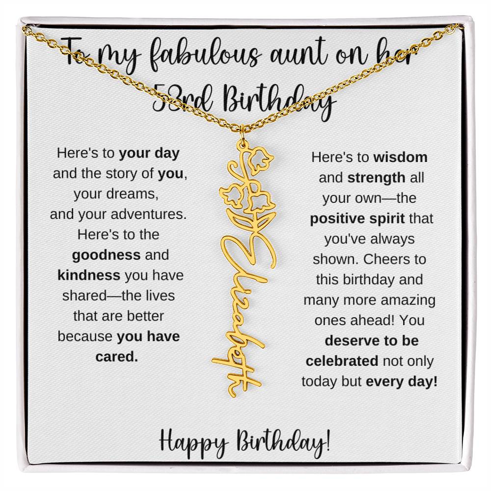 To My Fabulous Aunt - Happy 53rd Birthday - Flower Name Necklace