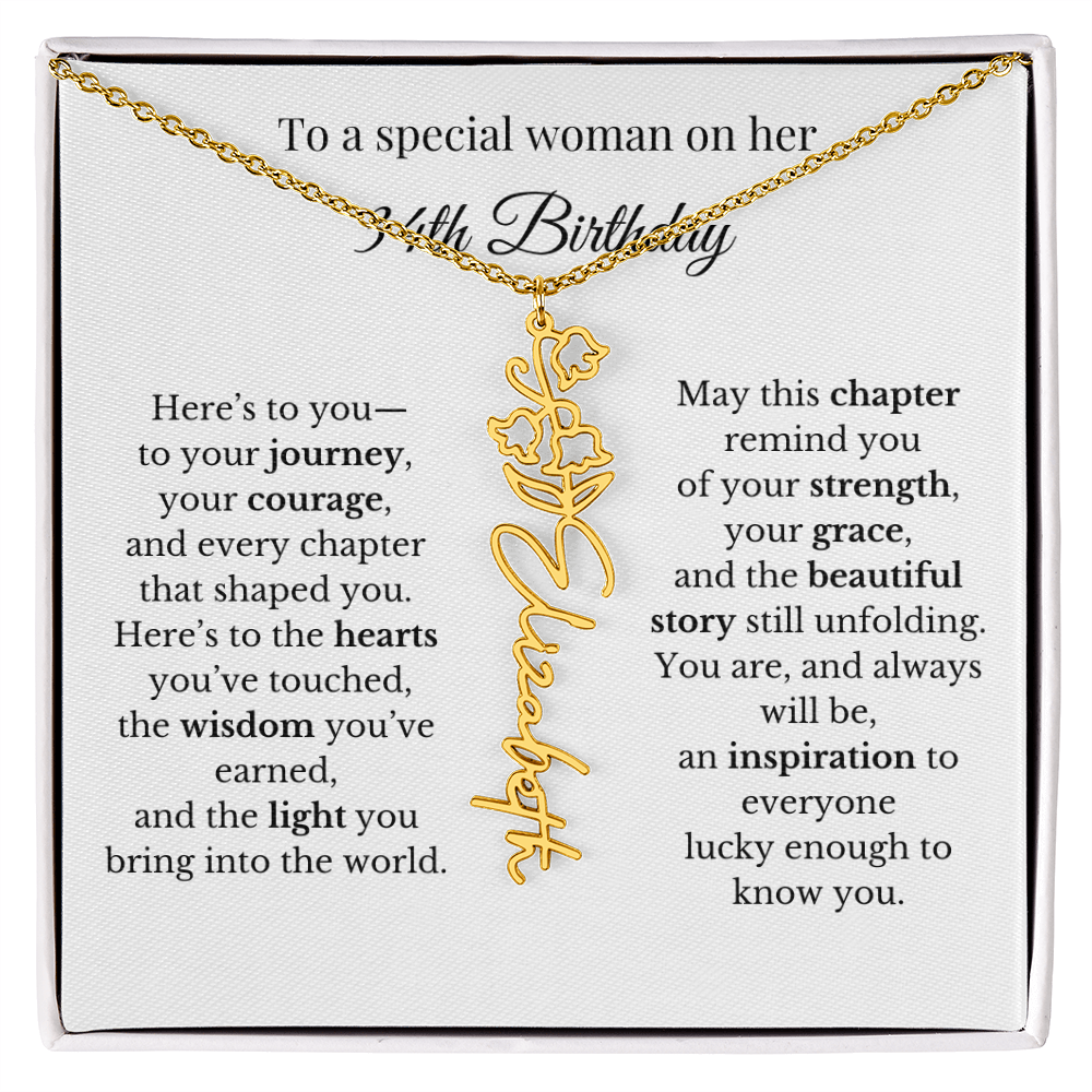 34th Birthday Gift for Her Birth Flower Name Necklace