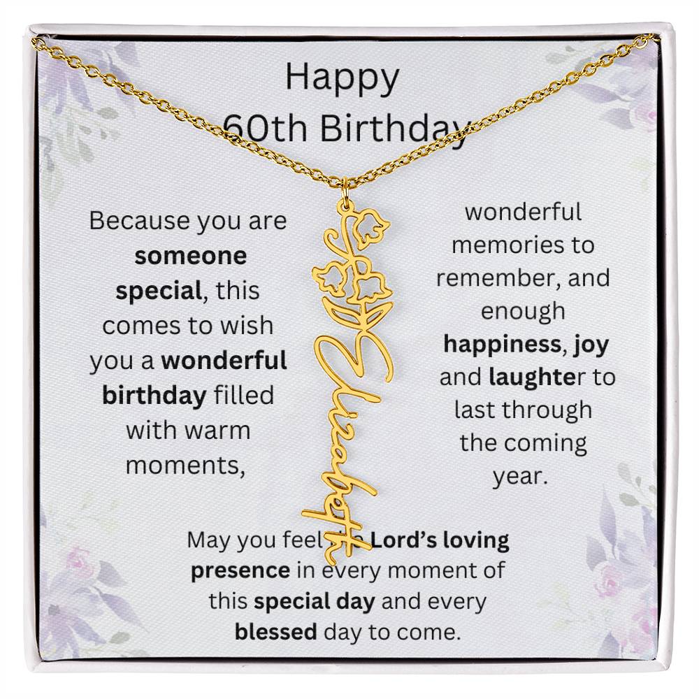 Wishing You Happiness, Joy & Laughter - Happy 60th Birthday | Flower Name Necklace