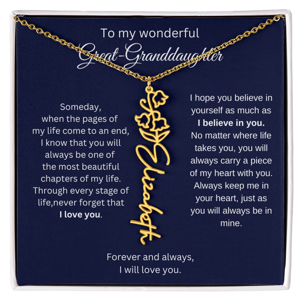 Great Granddaughter Jewelry Gift - Birth Flower Name Necklace