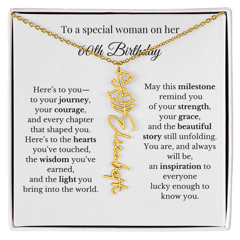 60th Birthday Gift To A Special Woman | Personalized Birth Flower Name Necklace