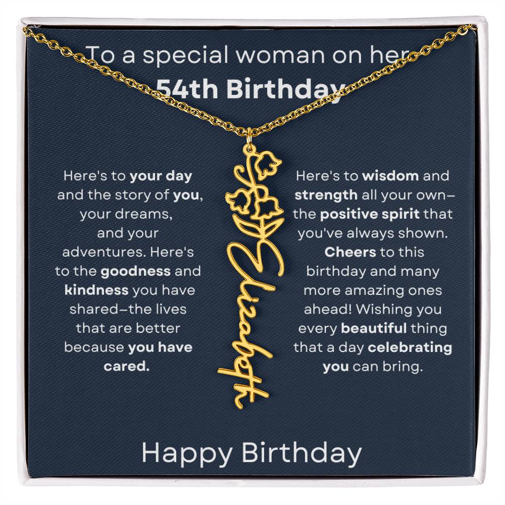To A Special Woman On Her 54th Birthday - Flower Name Necklace