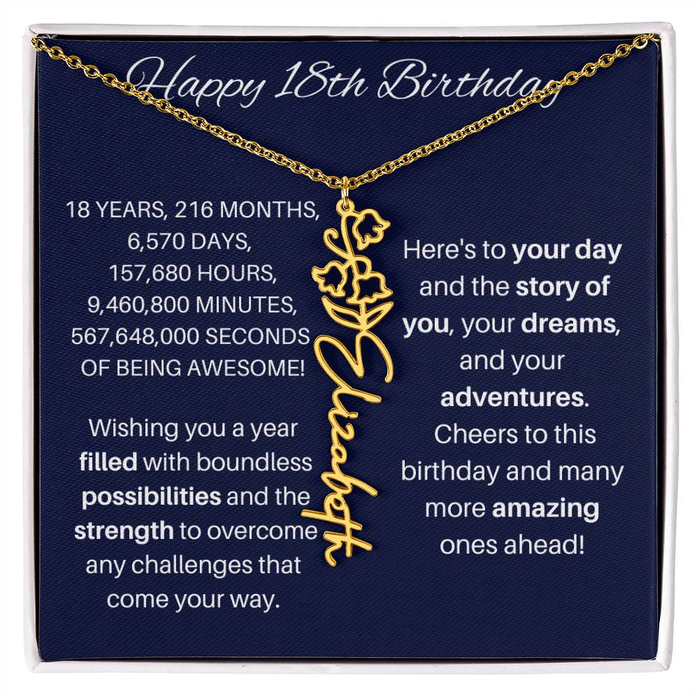 18th Birthday Birth Flower Necklace