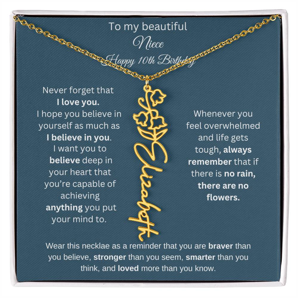 10th Birthday Name Birthflower Necklace Gift for Niece