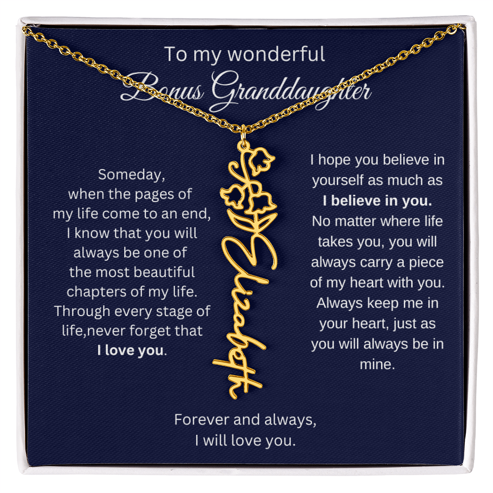 To My Bonus Granddaughter Jewelry Gift - Birth Flower Name Necklace