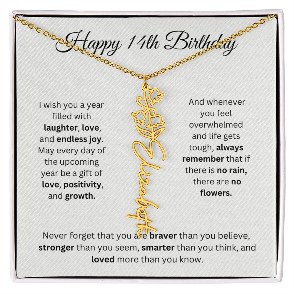 Happy 14th Birthday - Flower Name Necklace