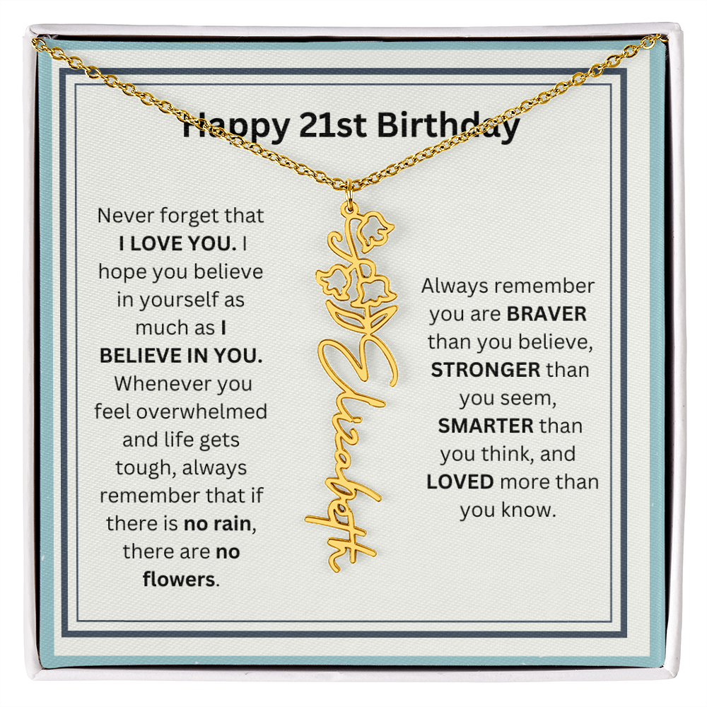 Personalized 21st Birthday Flower Name Necklace Gift
