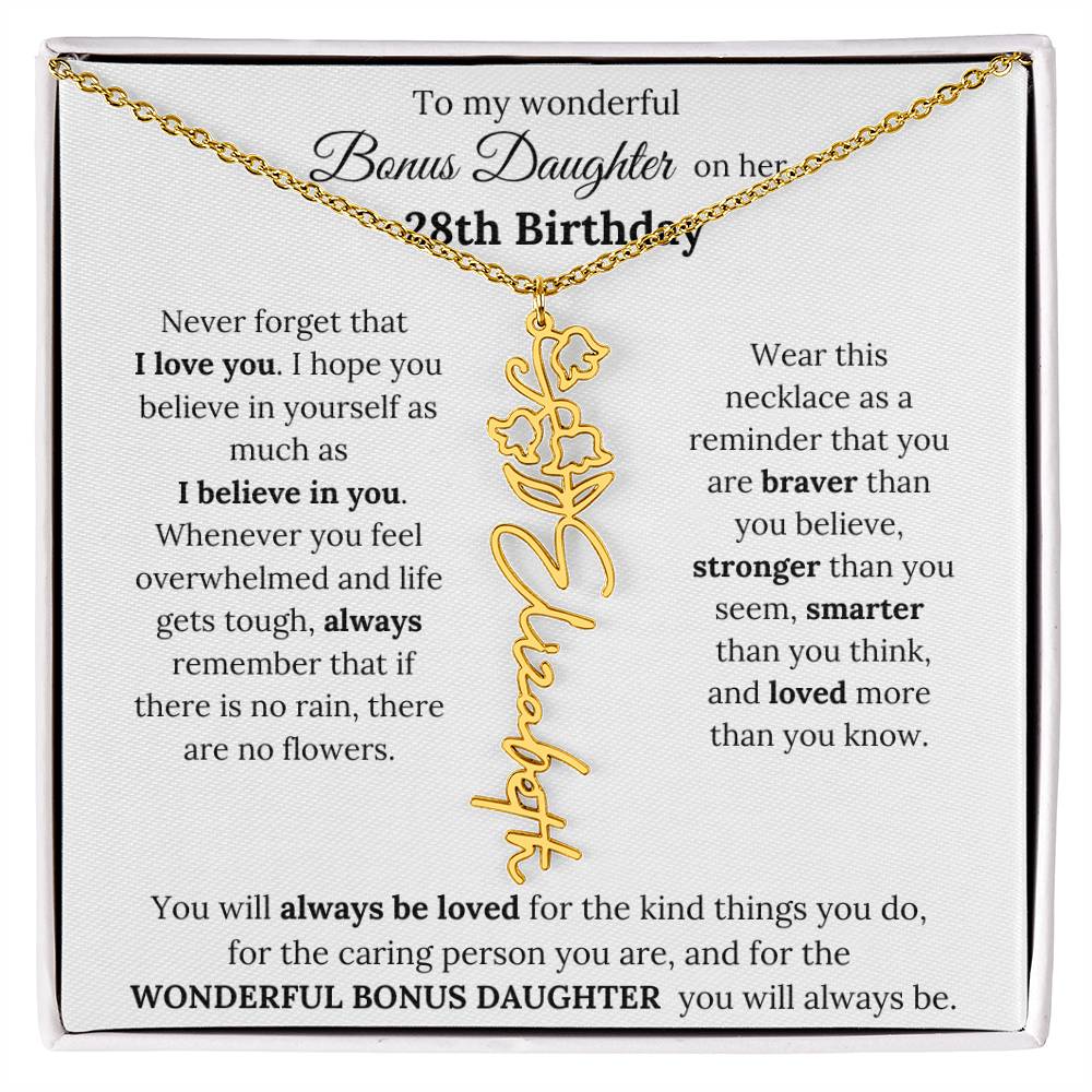 To My Wonderful Bonus Daughter On Her 28th Birthday | I Love You | Flower Name Necklace