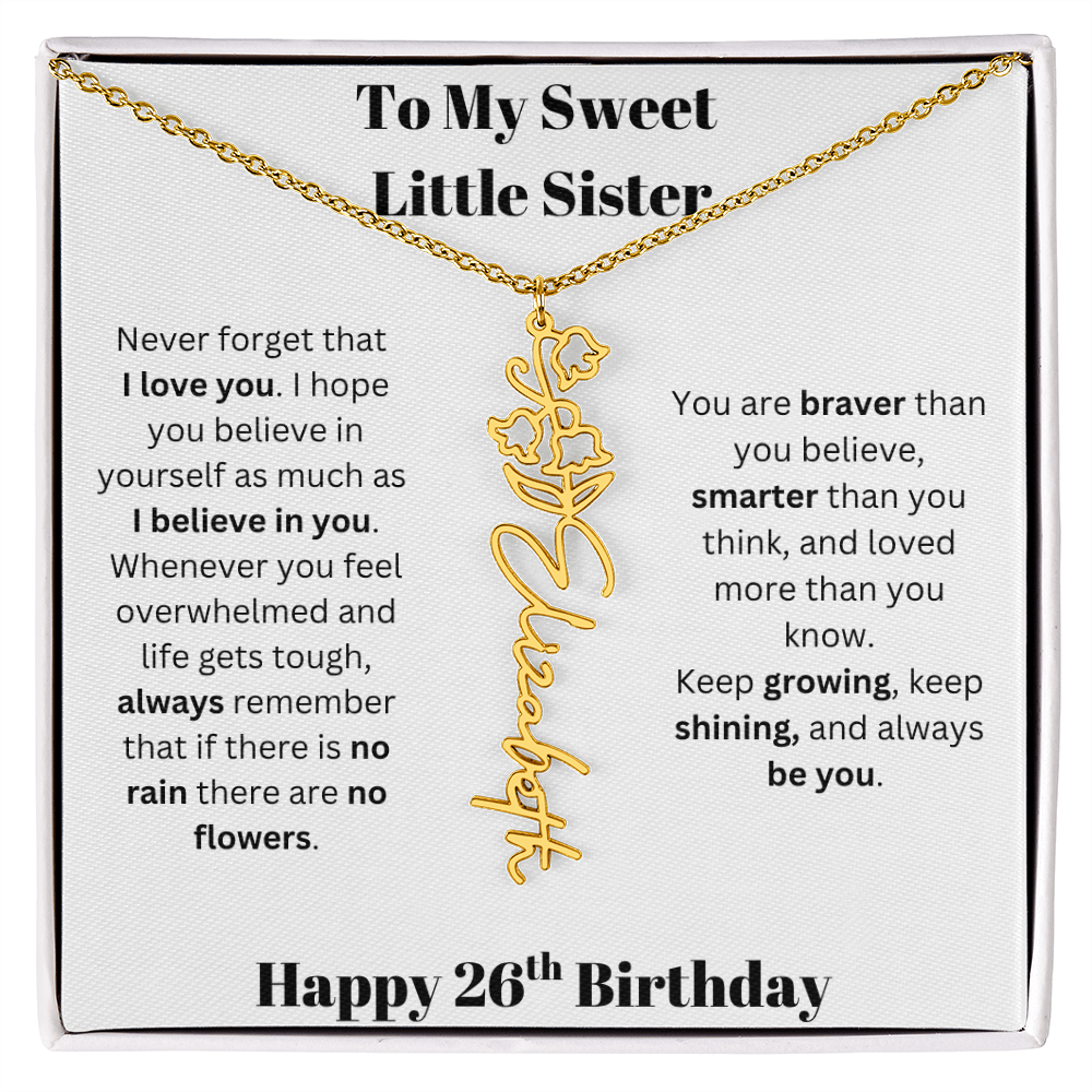 To My Sweet Little Sister | Happy 26th Birthday | Flower Name Necklace