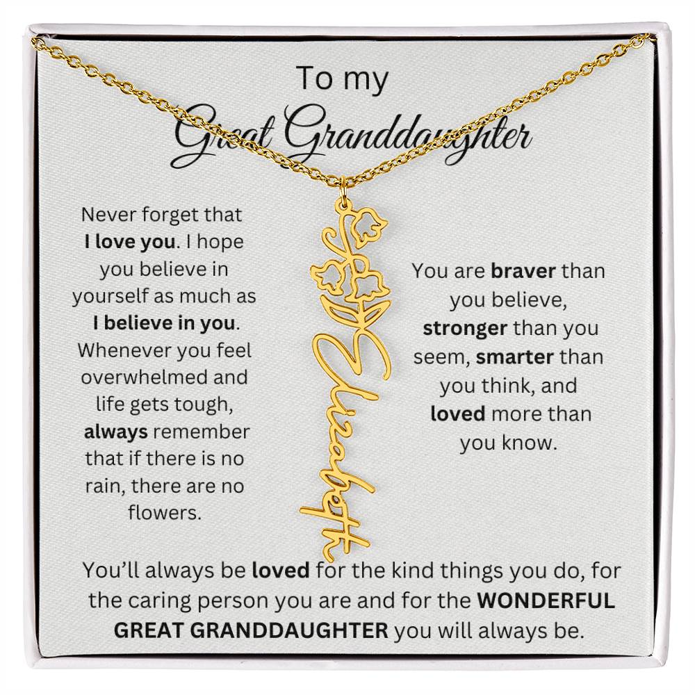 To My Great Granddaughter | I Love You | Flower Name Necklace