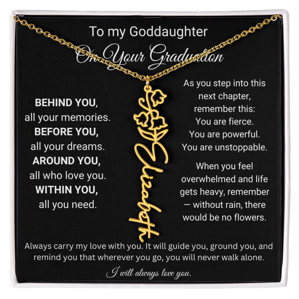 Birth Flower Name Necklace for Goddaughter Graduation