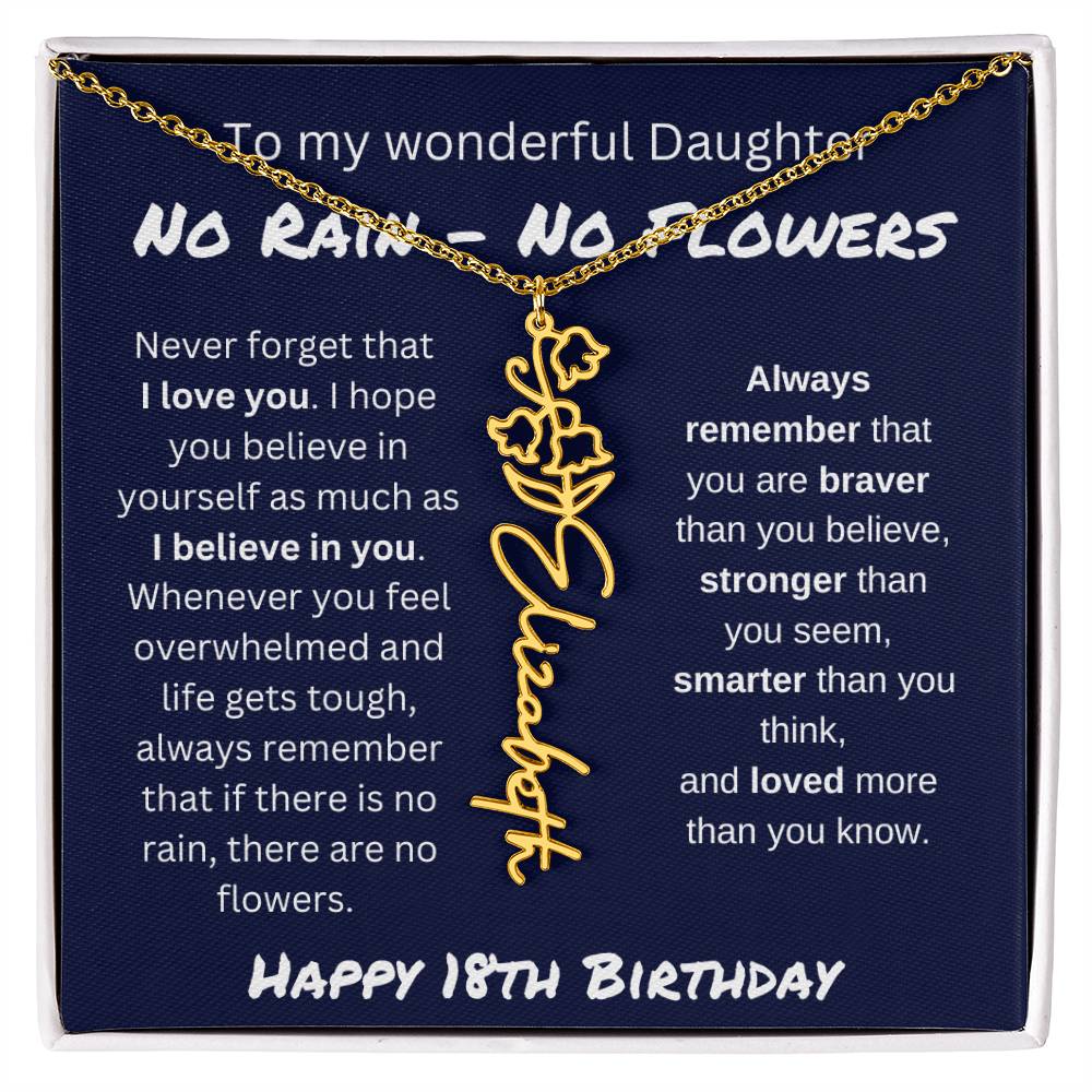 No Rain - No Flower | Happy 18th Birthday | Flower Name Necklace
