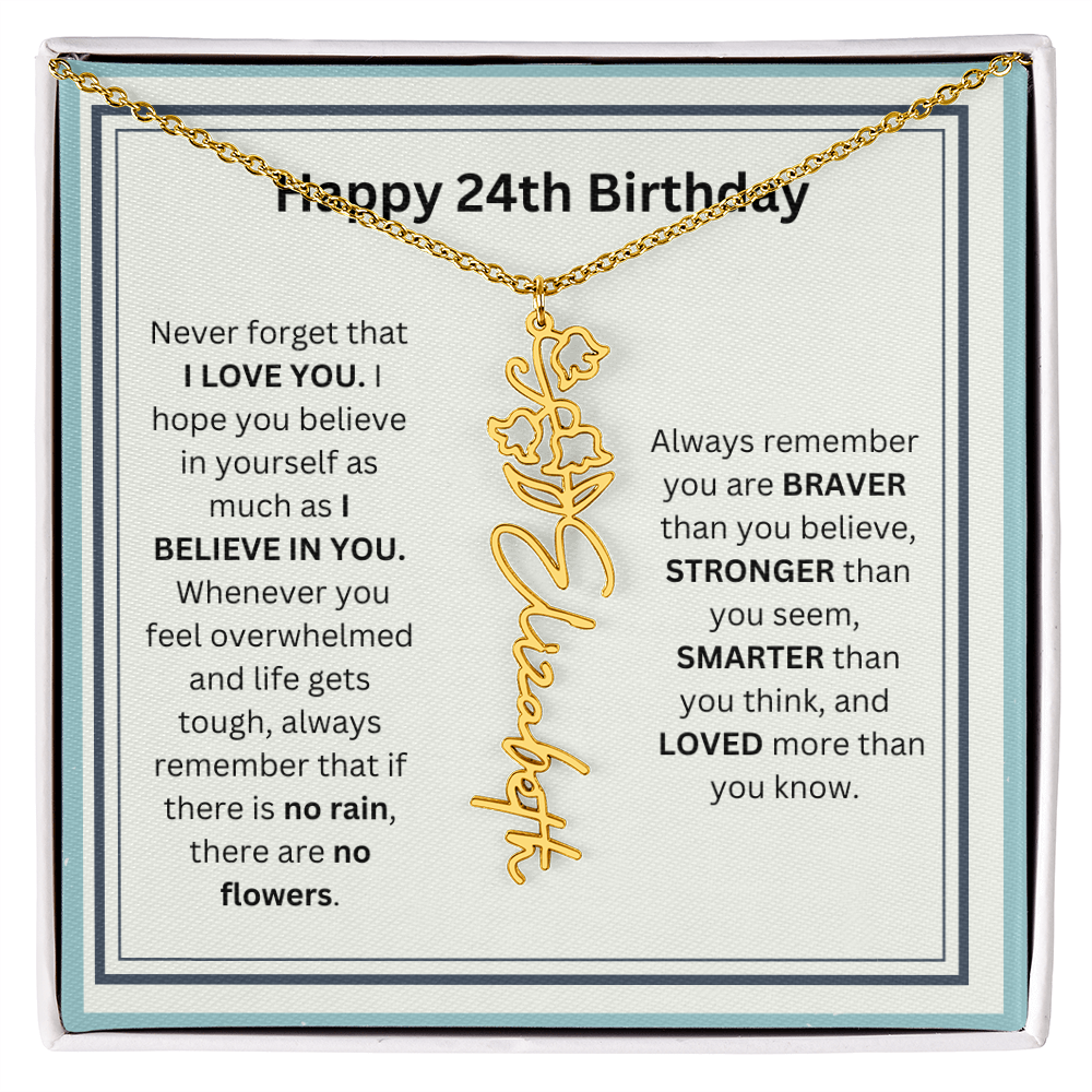 Personalized 24th Birthday Flower Name Necklace Gift
