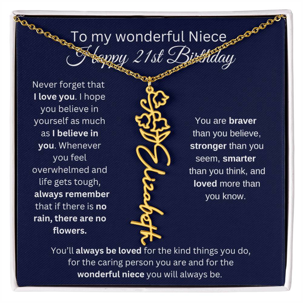 To My Wonderful Niece | Happy 21st Birthday | Flower Name Necklace