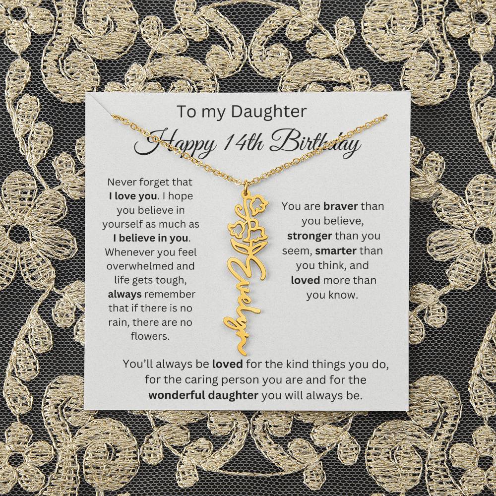 Happy 14th Birthday - Flower Name Necklace