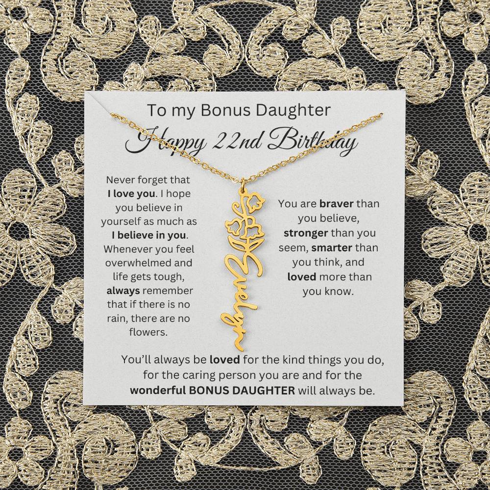 To My Bonus Daughter | Happy 22nd Birthday | Flower Name Necklace