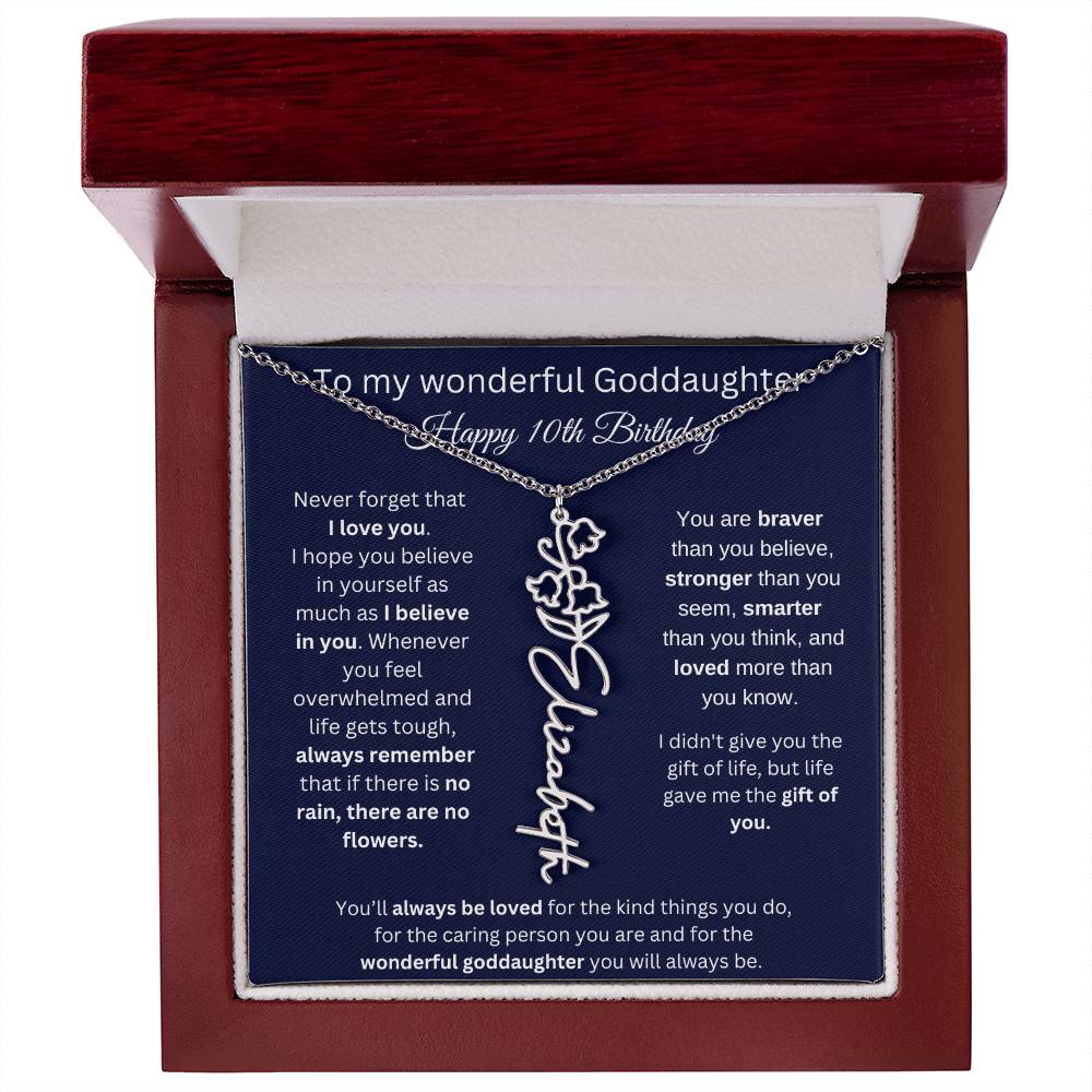 Goddaughter 10th Birthday Gift | Flower Name Necklace