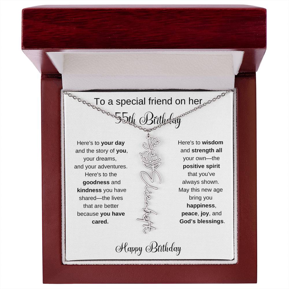 To A Special Friend | Happy 55th Birthday | Flower Name Necklace