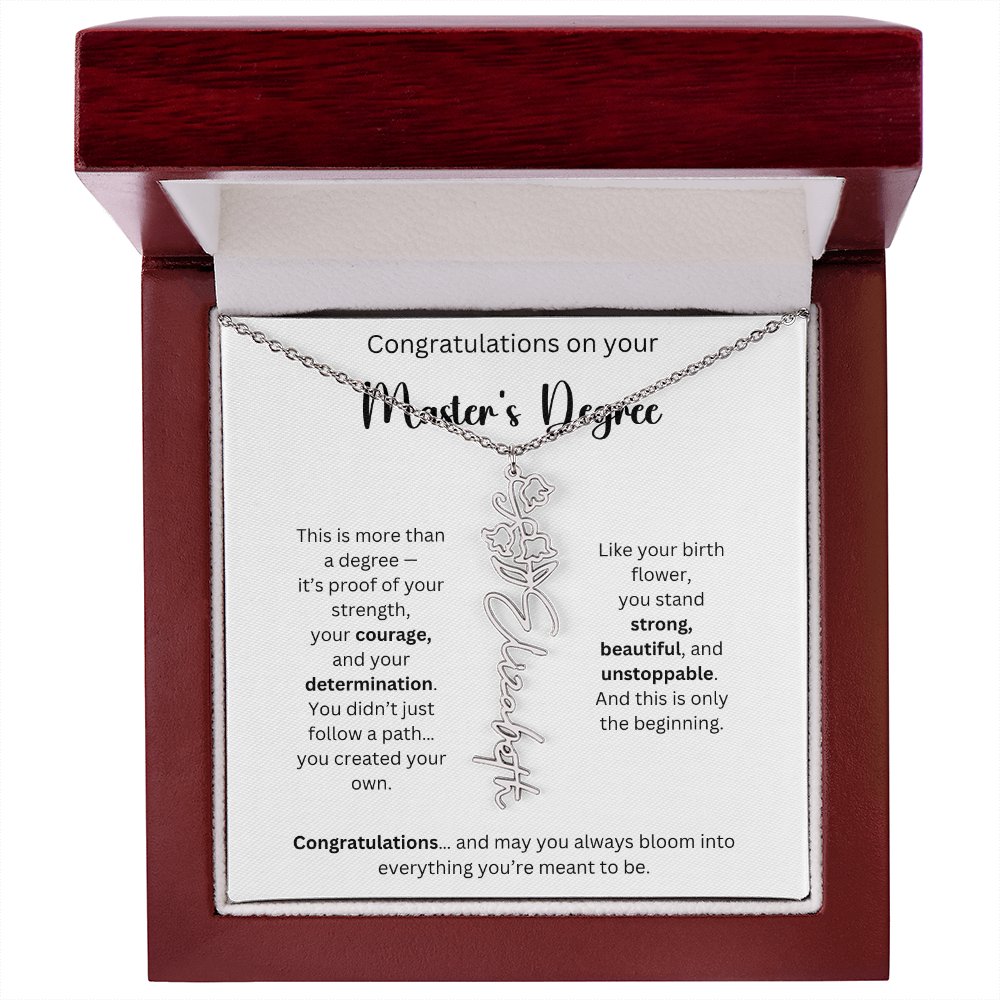 Masters Degree Graduation Gift - Personalized Birth Flower Name Necklace