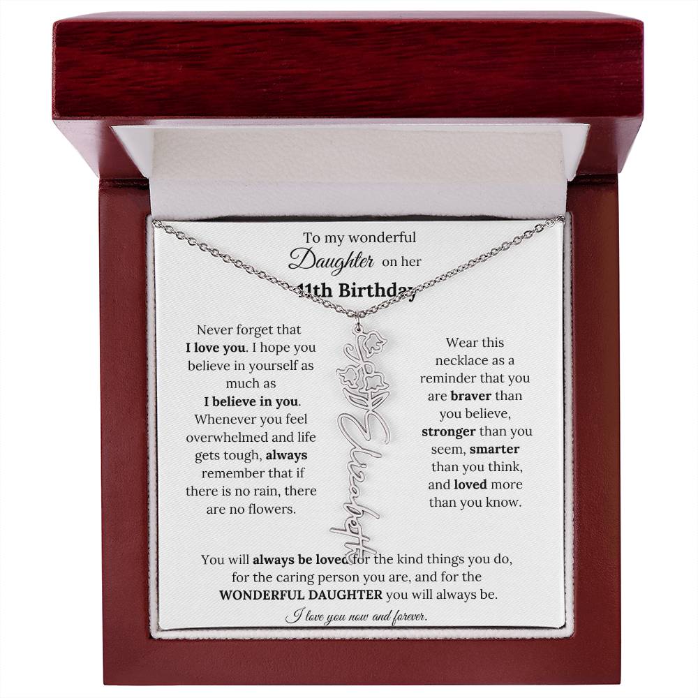 To My Wonderful Daughter On Her 11th Birthday - I Love You - Flower Name Necklace
