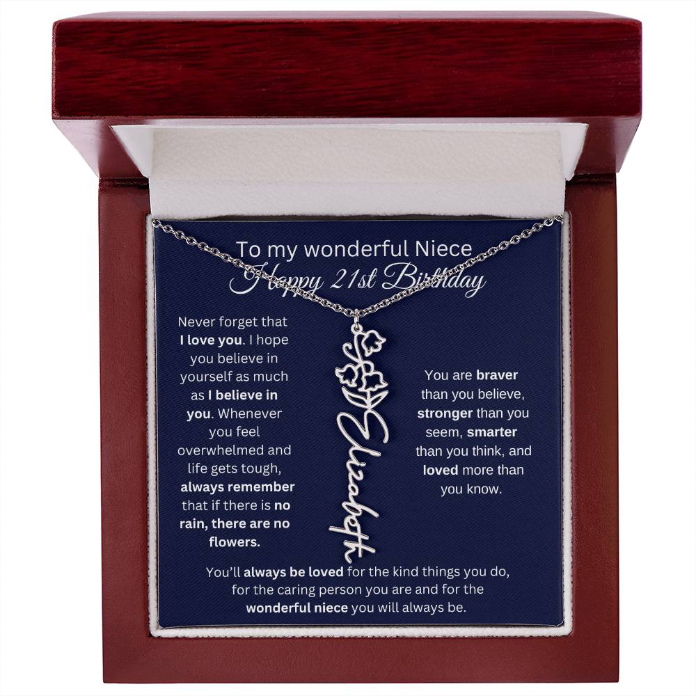 To My Wonderful Niece | Happy 21st Birthday | Flower Name Necklace