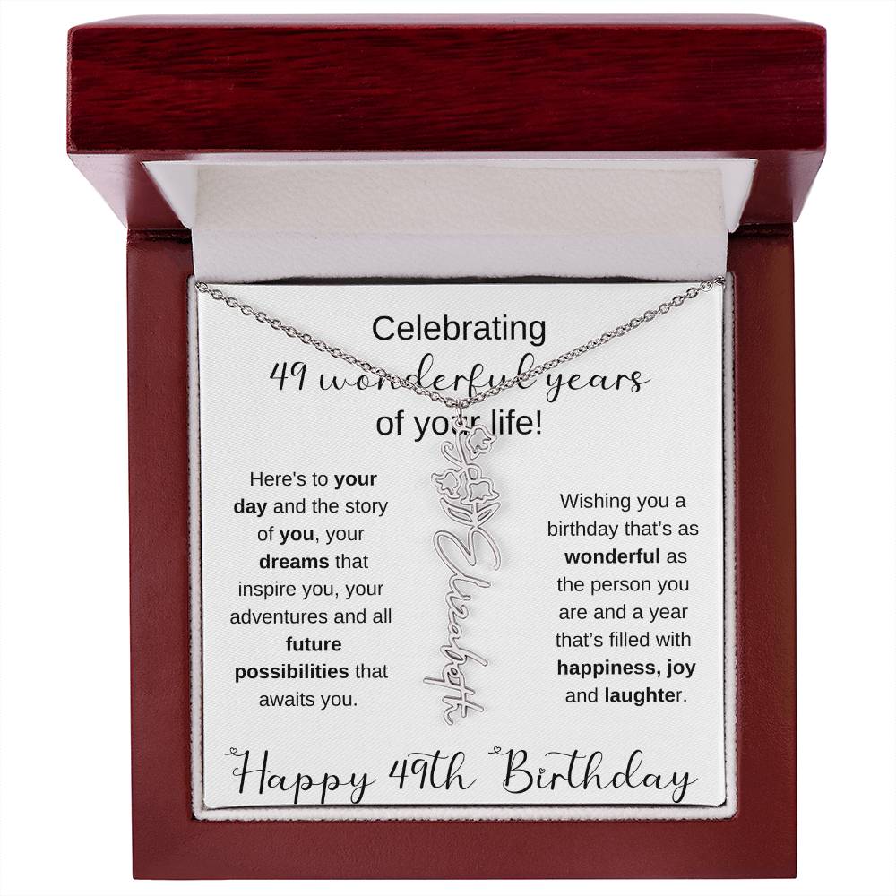 Happy 49th Birthday | Flower Name Necklace