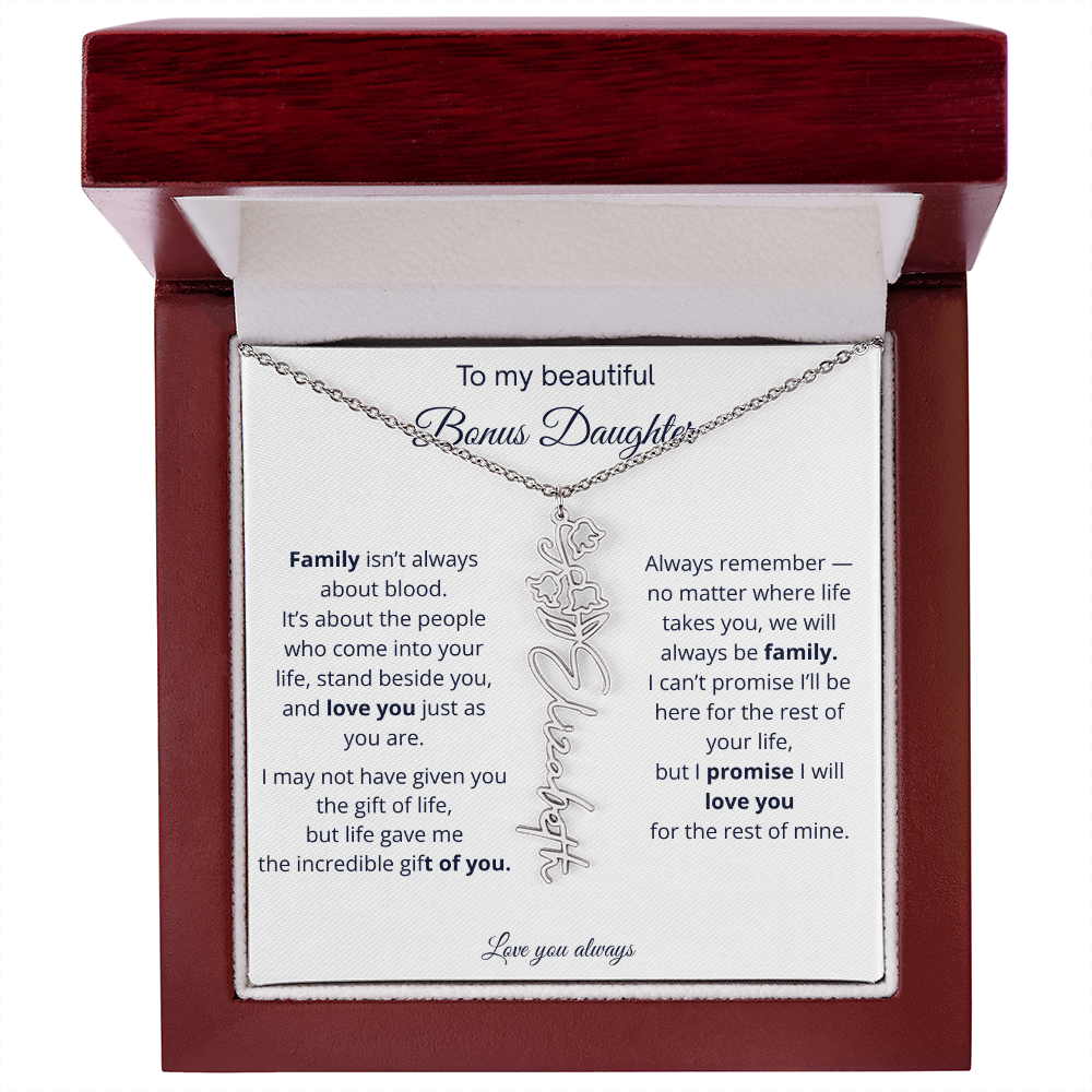 To My Beautiful Bonus Daughter | Love You Always | Birth Flower Name Necklace