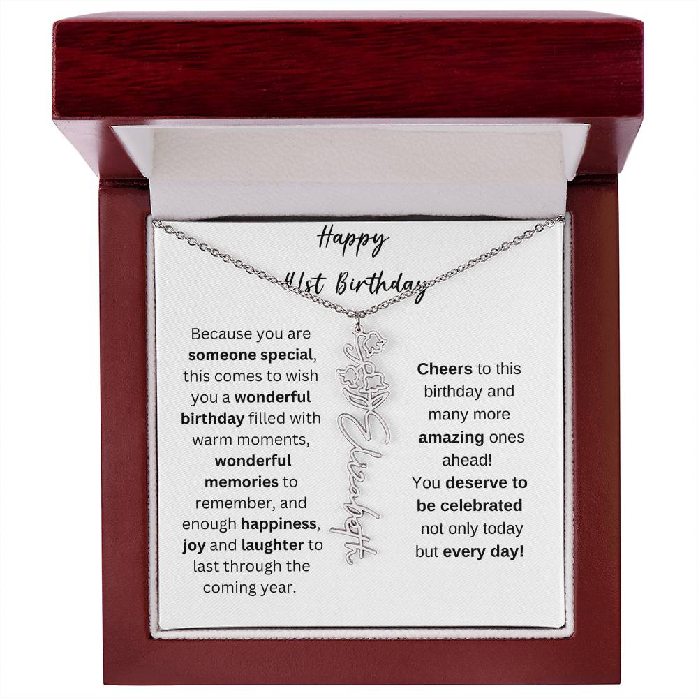 Happy 41st Birthday - Flower Name Necklace
