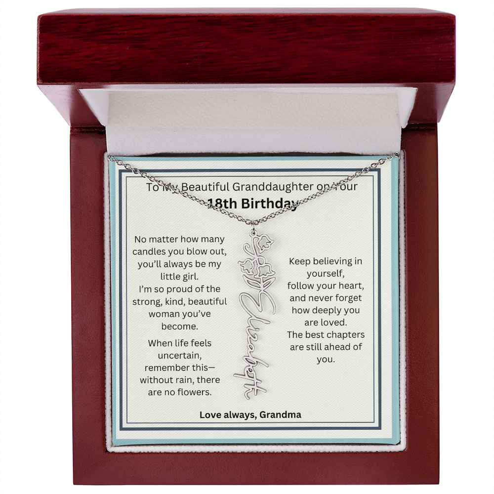18th Birthday Gift for Granddaughter - Birth Flower Name Necklace