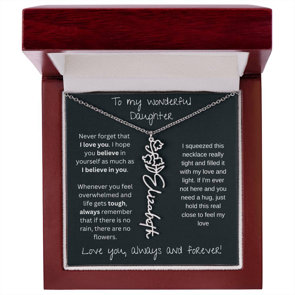 To My Wonderful Daughter Love You Always and Forever | Flower Name Necklace