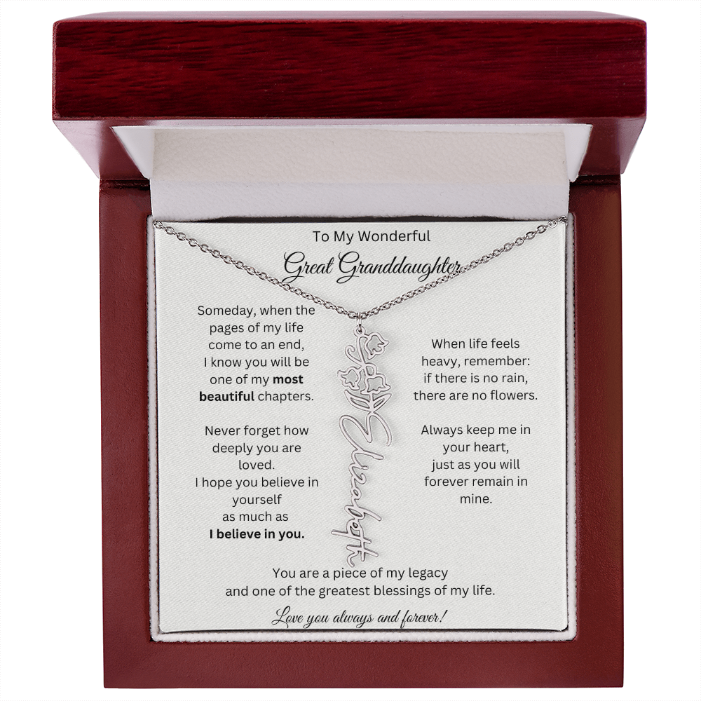 Great Granddaughter Gift - Custom Birth Flower Name Necklace